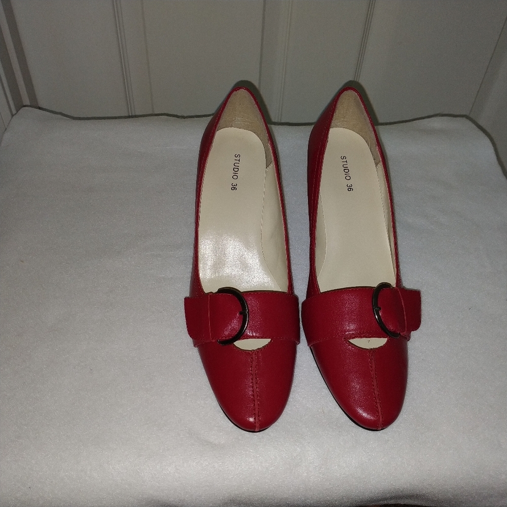 Red Buckle Accented Pump Studio 36